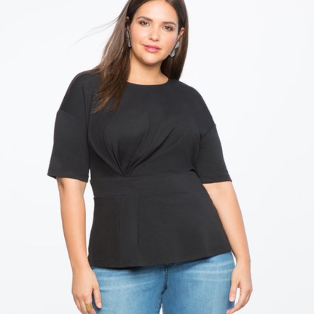 NWT Eloquii Elbow Sleeve Asymmetrical Pleated Top